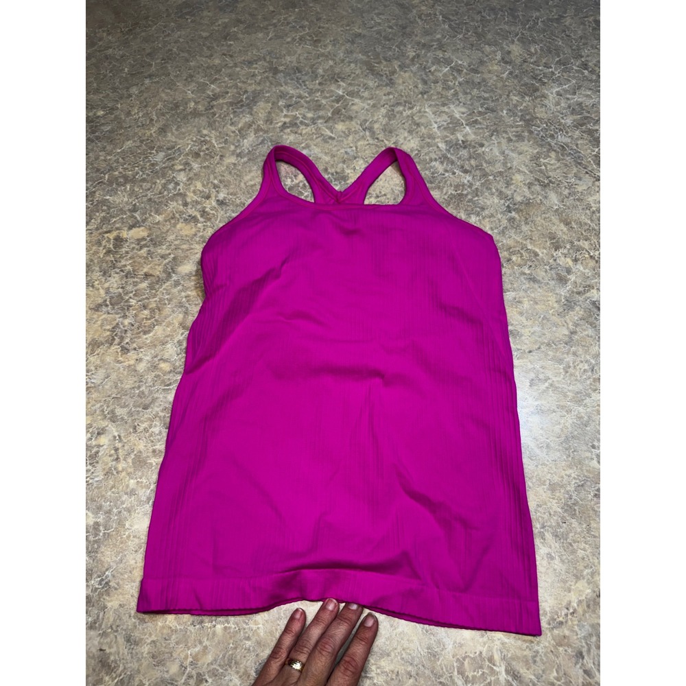 Attraco Womens Magenta Pink Ribbed Racerback Active Tank Top Built-in Bra Medium